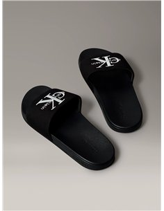 CK Chanclas de lona con logo Blcanco  2