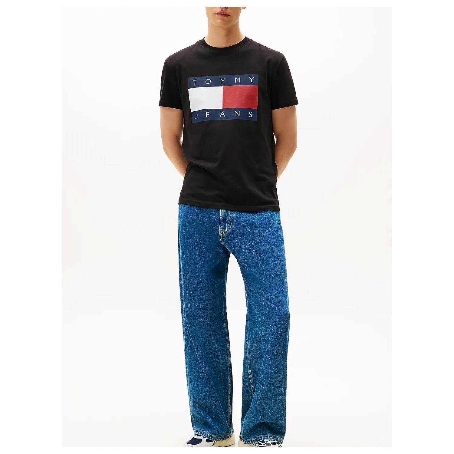 TH Camiseta de cuello redondo con parche Negro
