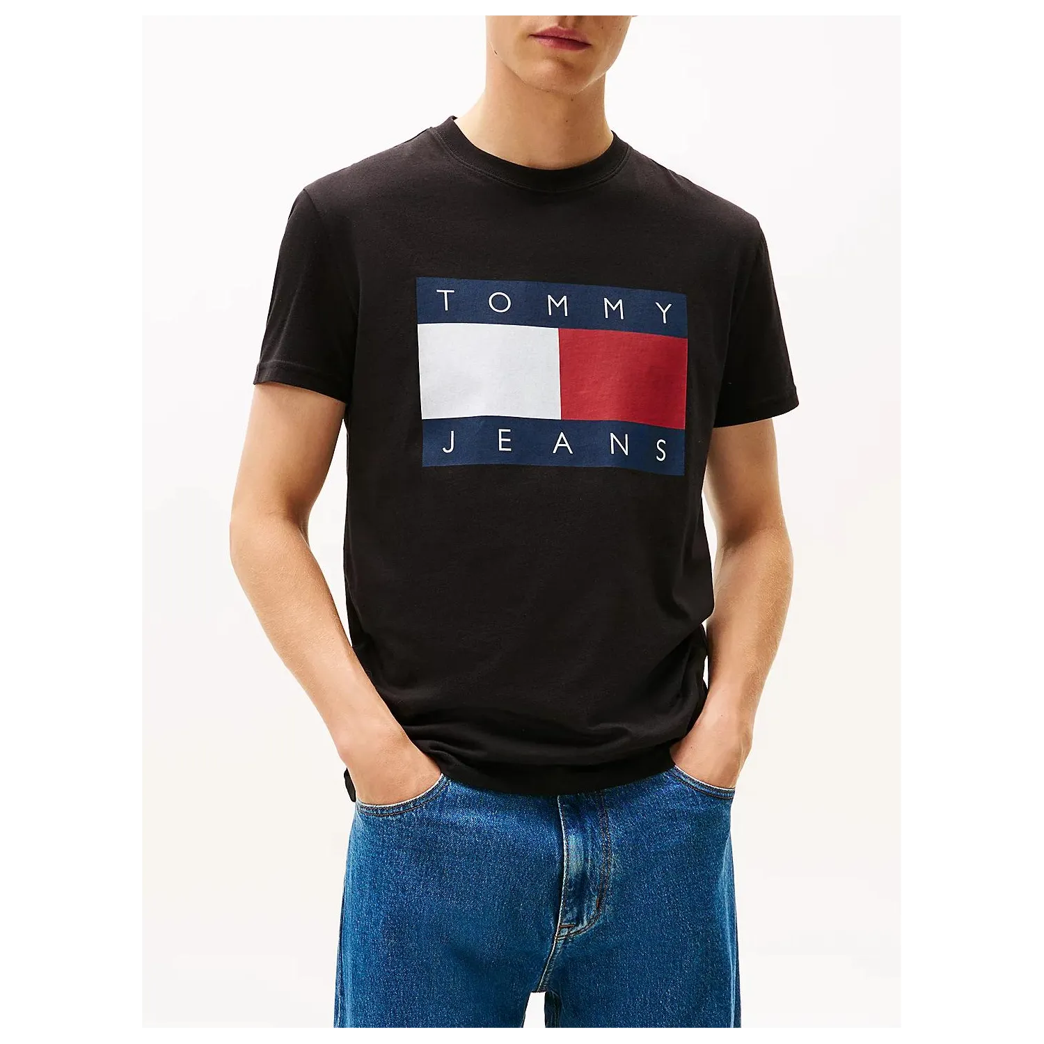 TH Camiseta de cuello redondo con parche Negro