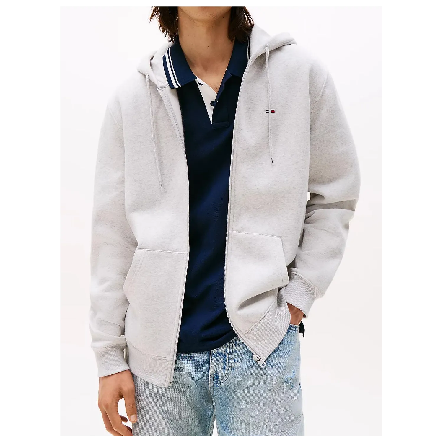 TH Sudadera de felpa con capucha y cremallera GRIS