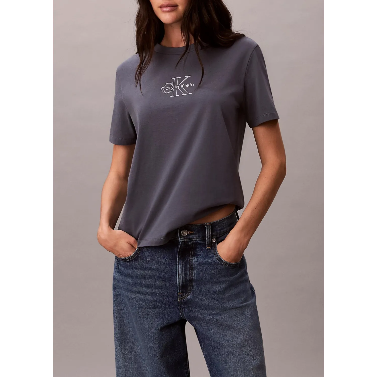 CK Camiseta con logo metálico brillante Gris
