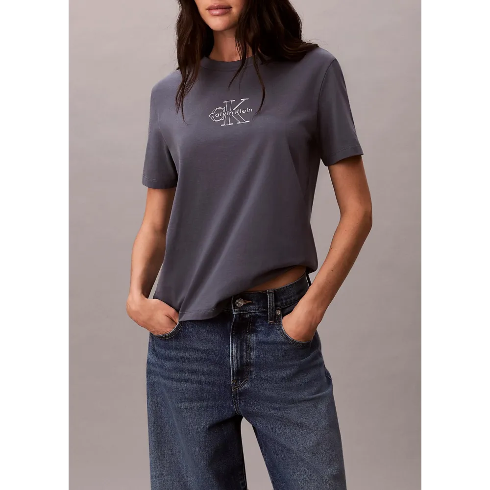 CK Camiseta con logo metálico brillante Gris