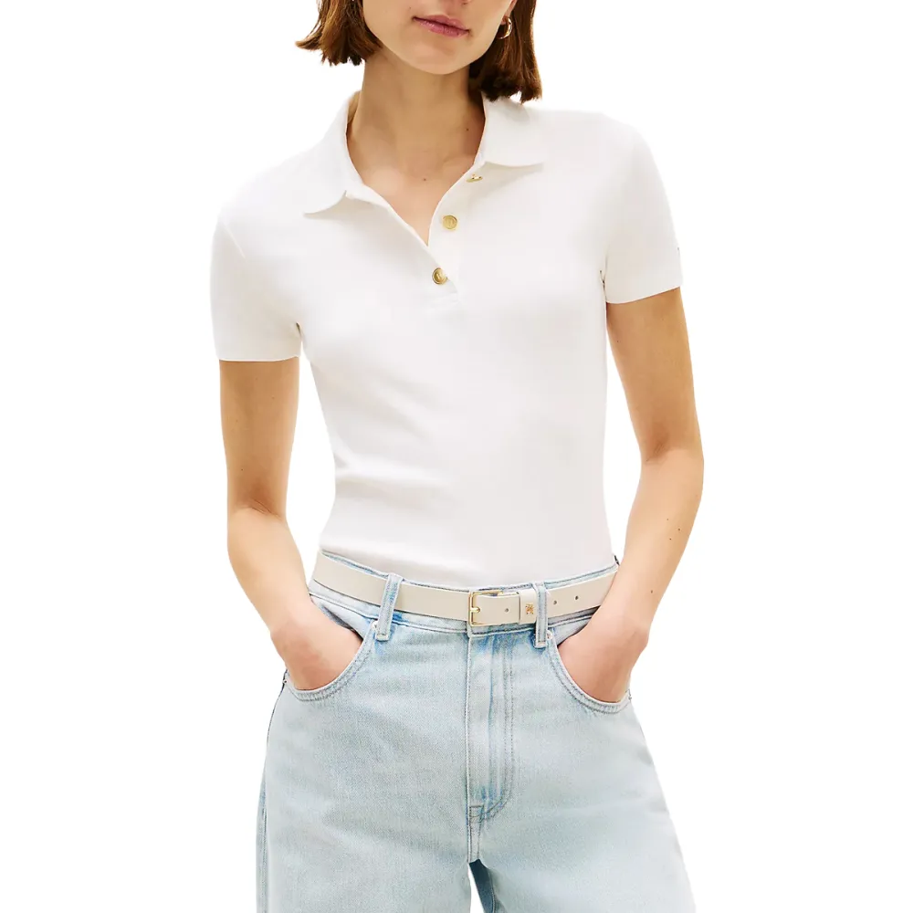 TH GOLD BUTTON SLIM SS WHT