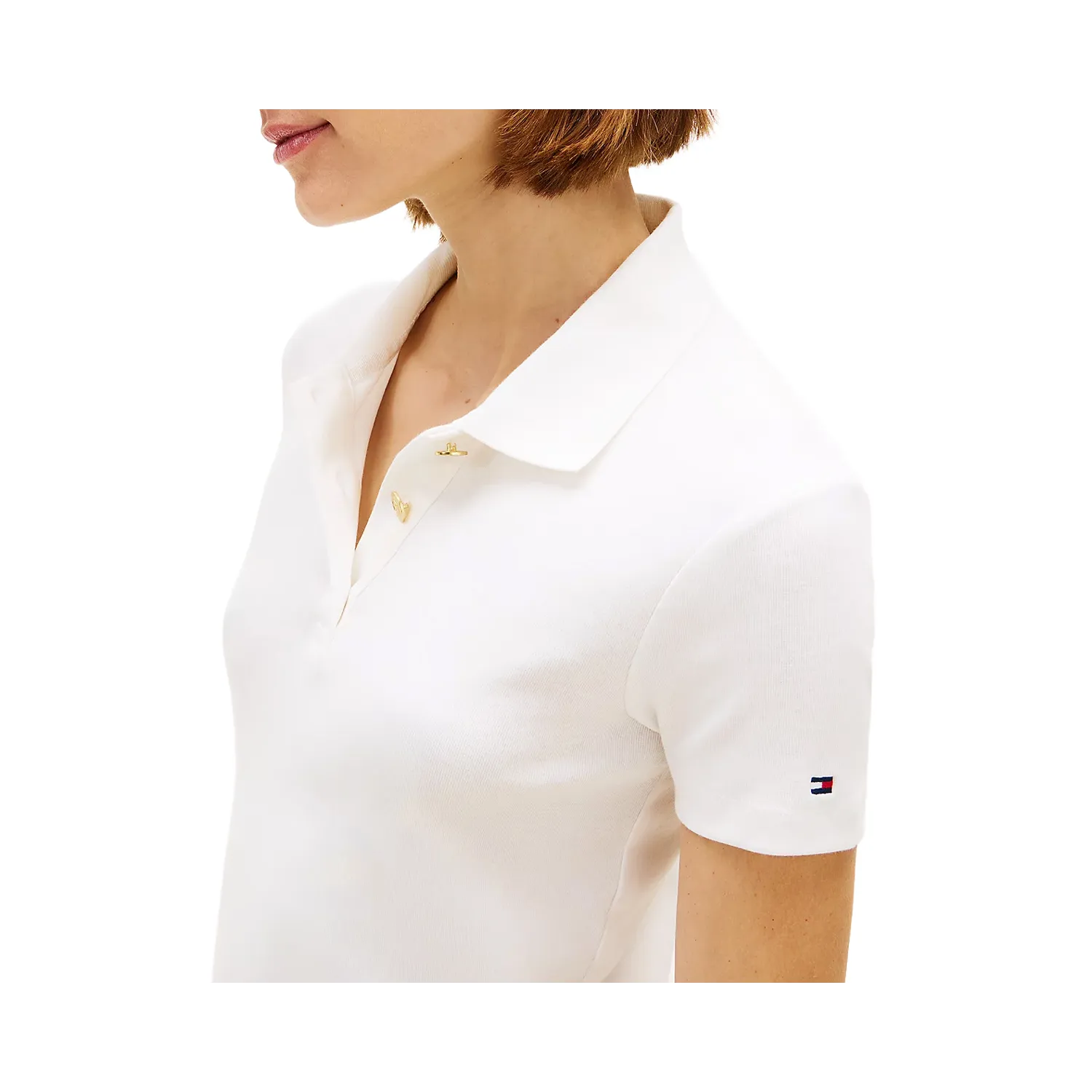 TH GOLD BUTTON SLIM SS WHT
