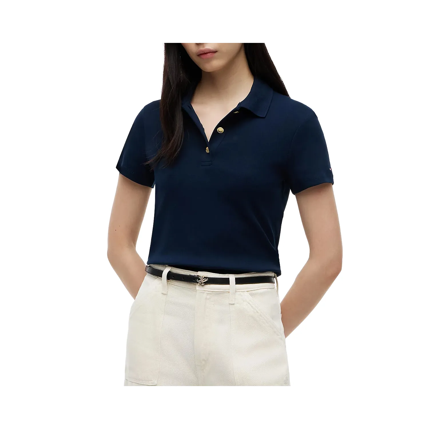 TH GOLD BUTTON SLIM SS NAVY