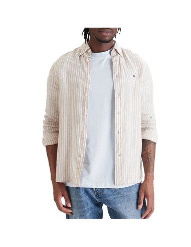 TH CAMISA  LINEN BENGAL STRIPE BEIGE