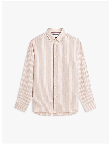 TH CAMISA  LINEN BENGAL STRIPE BEIGE