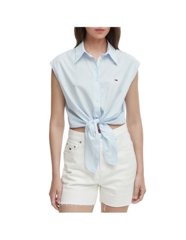 TH TIE FRONT POPLIN BLU 