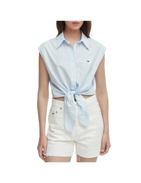 TH TIE FRONT POPLIN BLU 