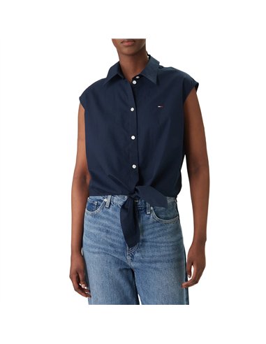 TH TIE FRONT POPLIN BLU 