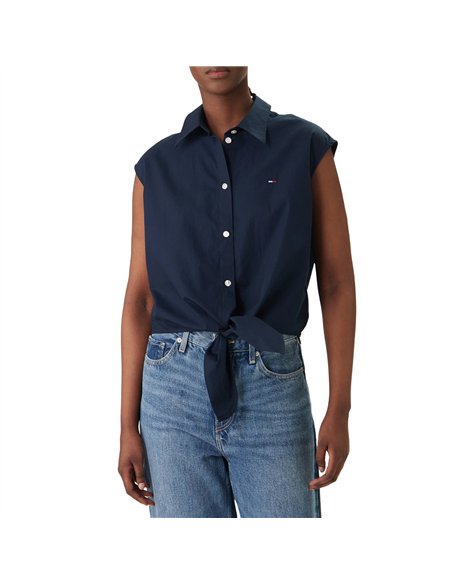 TH TIE FRONT POPLIN BLU 