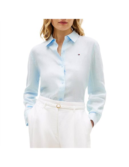 TH Camisa de lino puro de corte amplio CELESTE