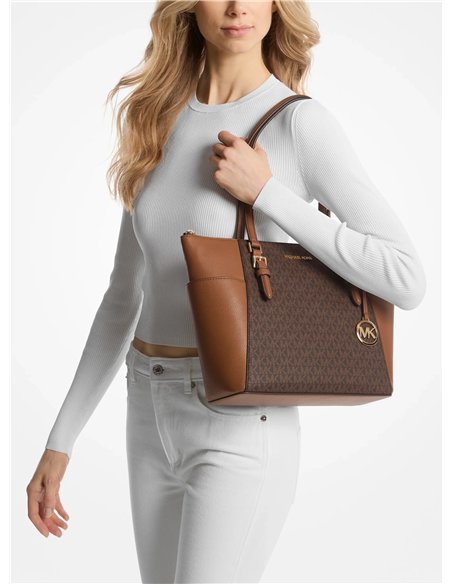 MK CHARLOTTE LG TZ TOTE BROWN