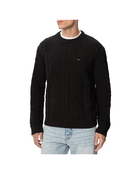 TH JERSEY TJM REG CABLE KNIT BLK