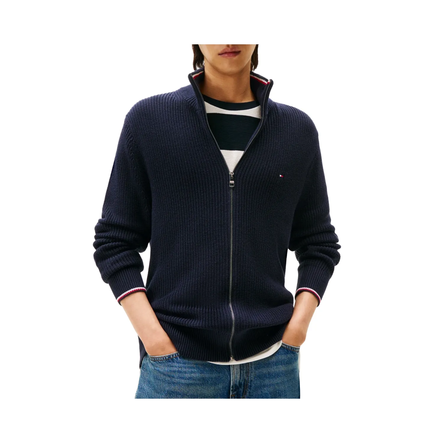 TH RWB RIB ZIP THROUGH NAVY