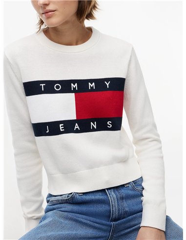 TOMMY FLAG CREW NECK WHT