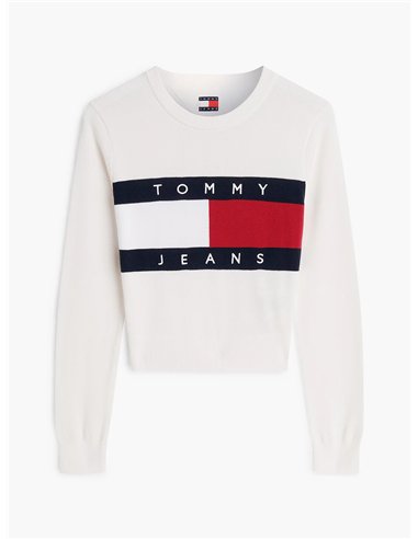 TOMMY FLAG CREW NECK WHT