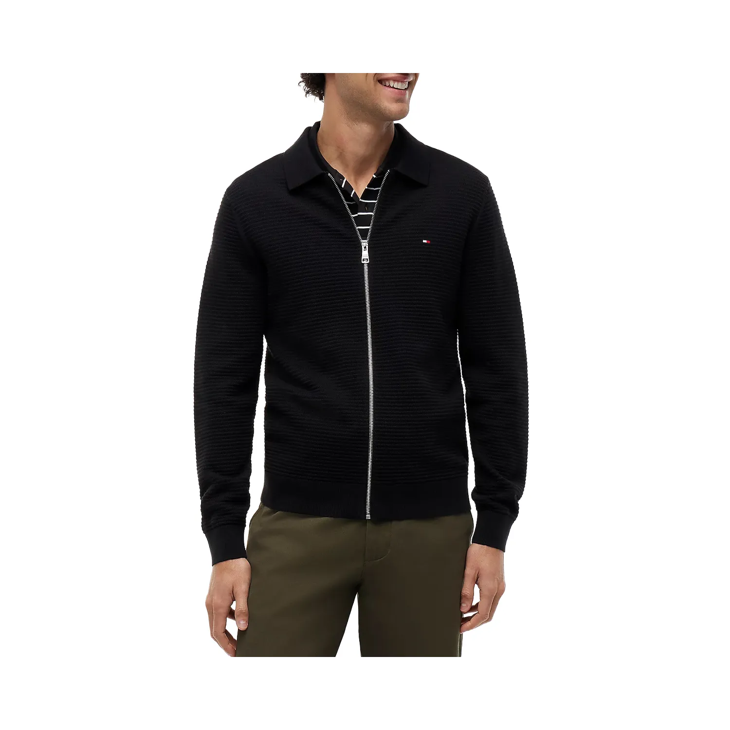 TH Knit Zip-Thru Polo Cardigan