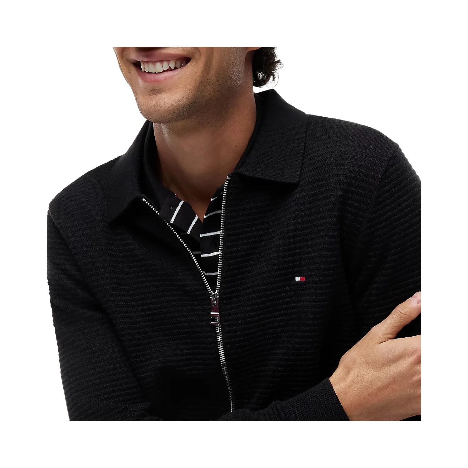 TH Knit Zip-Thru Polo Cardigan