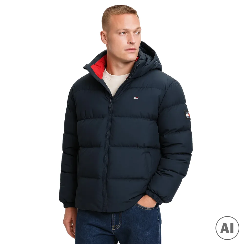 TH Cazadora acolchada de plumón con capucha navy