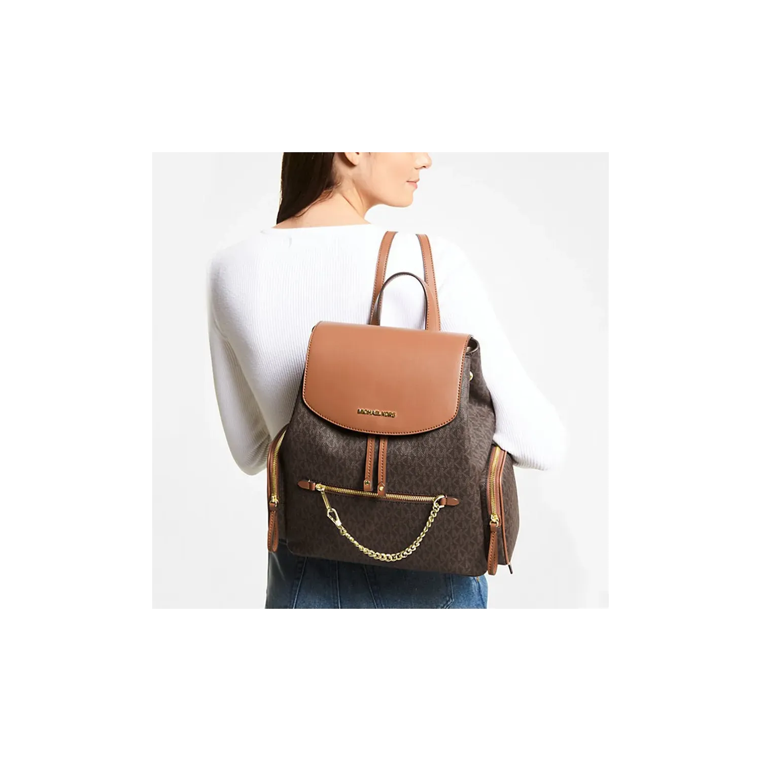 MK JST MD CHAIN BACKPACK BROWN